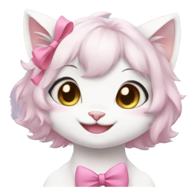 fursona white cat girl with pink bow cute laughing anime sticker