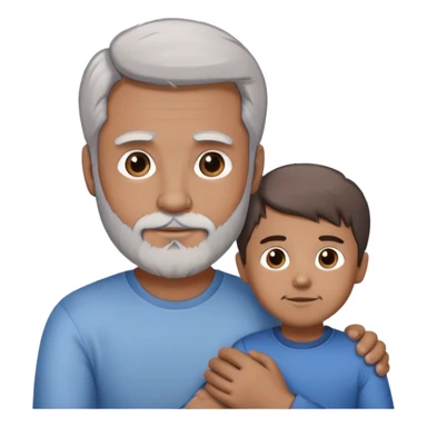 1 adult daddy with brown hair, 1 adult daddy with silver hair and beard, holding the hands of a light brown skinned young boy with dark hair sticker