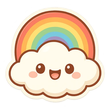 chibi sticker-style rainbow cloud, cute and exaggerated sticker