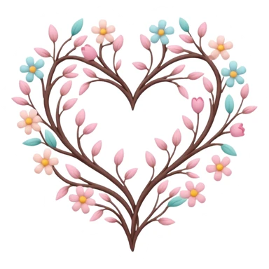 Natural cottage core aesthetic minimal flower branches in a twisty heart shape sticker