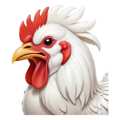Cinematic Cute Yawning White Rooster Portrait Emoji, Head tilted slightly with a dramatic, wide-open yawn, showcasing a soft, downy white plumage with a crisp red comb and drooping wings, round eyes barely open in drowsy contentment, Simplified yet irresistibly adorable features, highly detailed, glowing with a soft, cozy glow, high shine, relaxed yet expressive, stylized with a touch of whimsy, bright and endearing, soft glowing outline, capturing the essence of a sleepy yet affectionate rooster, so drowsy it feels like it could stretch out of the screen and curl up for a nap! sticker