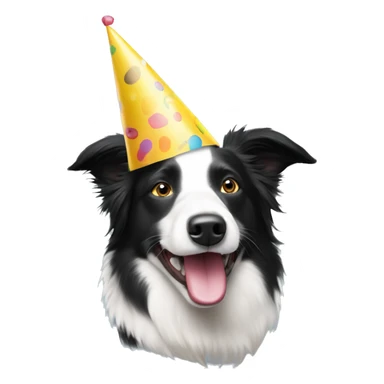 A  happy Black and white Australian Border Collie wearing a Birthday Party Hat. sticker