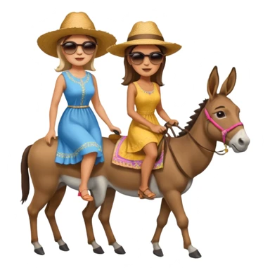 a lady on a donkey while the man is walking alongside the donkey sticker