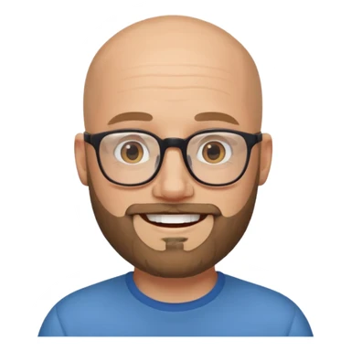 Bald white man with glasses and beard smiling  sticker