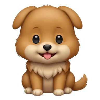 Cute small brown fluffy dog emoji icon. Round face, short muzzle, light brown fur with slightly darker ears, small black nose, happy smiling expression with tongue out. Soft friendly eyes, sitting pose with front paws together. Simple clean vector style, minimal details, kawaii style. sticker