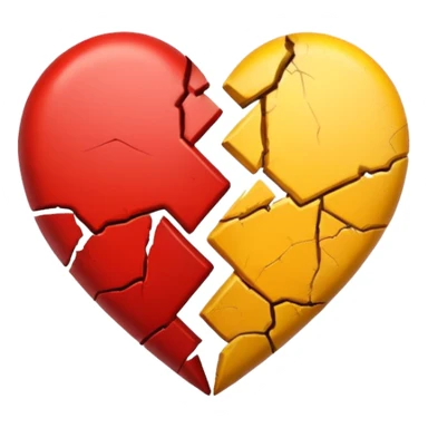 Half red half yellow broken heart sticker