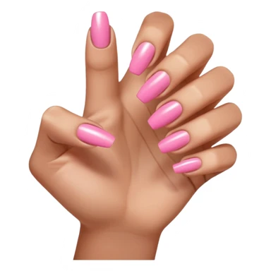  pink close-up of a hand with beautifully manicured nails, glossy pink nail polish, elegant nail shape, soft lighting and shadows, realistic style, sticker