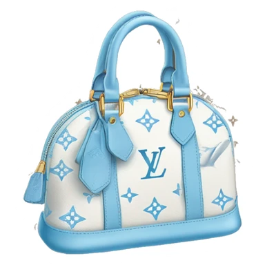 White Designer Louis Vuitton bag with baby blue monogram and baby blue trim sticker