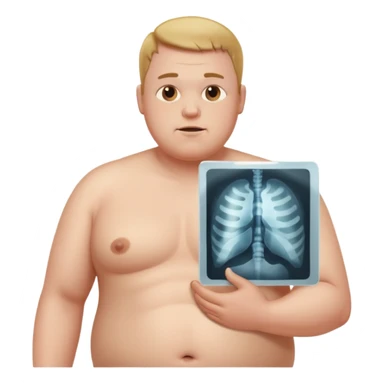 fat shirtless man with x ray of person inside of him sticker
