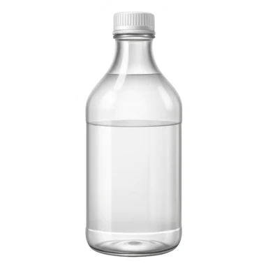simple upright bottle of clear white vinegar with smooth slightly curved shape transparent body colorless faintly reflective liquid plain white or light cap no label no branding no extras soft lighting subtle shadows emoji scale sticker