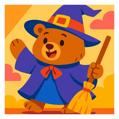 bear witch, cartoon style, whimsical, colorful sticker