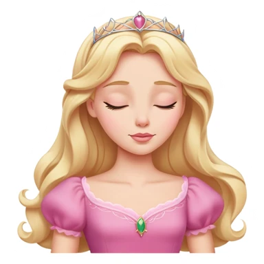 extremely minimal Aurora Sleeping Beauty from hips up, simple pink dress shape, basic blonde hair outline, few facial details, ultra simplified sticker