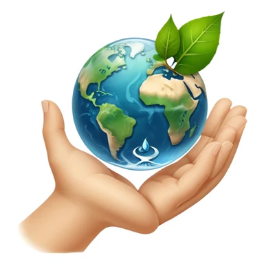 An icon featuring a green leaf, Earth held in hands, and a recycling symbol, symbolizing ecology. The design includes trees, clean water, and animals, representing environmental protection, sustainability, and ecosystems. Transparent background highlights the science of nature and conservation. sticker