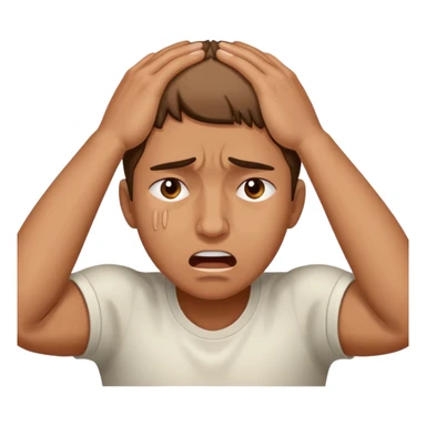 Face clutching head in agony and pain, suffering expression, hands gripping head sticker