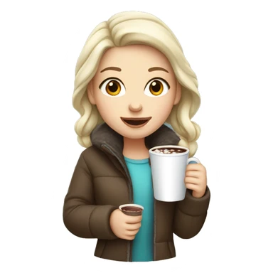 White Girl wearing winter jacket holding hot chocolate  sticker