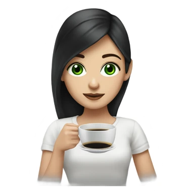 A white girl with black hair, green eyes, and a cup of black coffee in sus manos  sticker