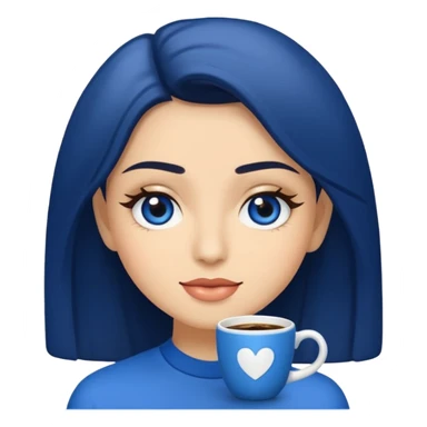 Memoji piel morena ojos cafés cabello largo color azul con esté 🖕🏻emoji sticker