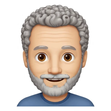 Illustrated emoji of a middle aged man with receding grey curly hair, brown eyes, white skin and a beard sticker