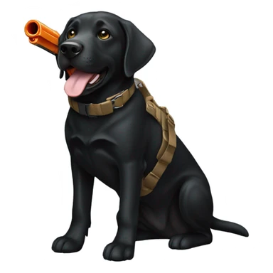 Black lab with a toy gun sticker