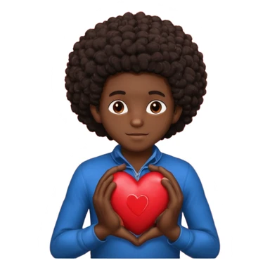 I want a black boy with chocolate skin and a small messy afro holding a heart with the name “Aja” in black close to his chest with his hands over the heart as if to present it to someone he loves. sticker