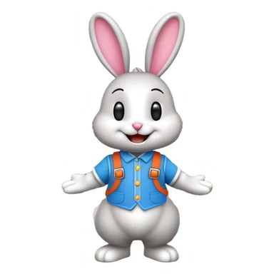 bunny mascot with a roller coaster in the background, inspired by Walibi amusement park sticker