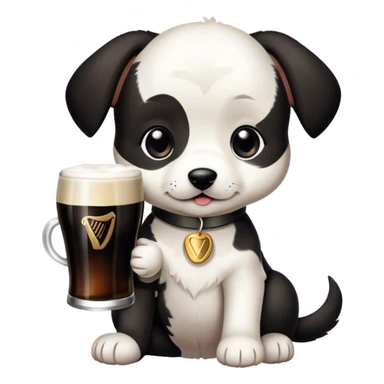 Black and white puppy drinking a Guinness  sticker