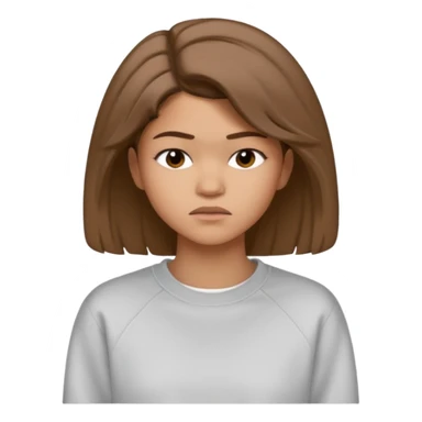 Zendaya upset in a plain white sweatshirt, unhappy face, hair till shoulders combed to the right side sticker