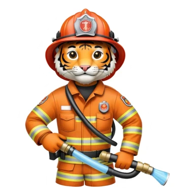 Tiger firefighter with helmet and hose sticker