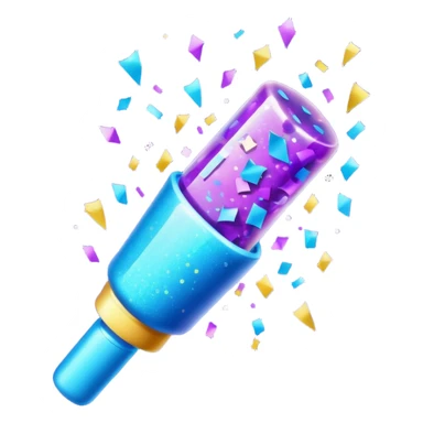 Emoji with glowing confetti popper, purple and blue colors emitting confetti and glitter, creating a bright festive atmosphere sticker