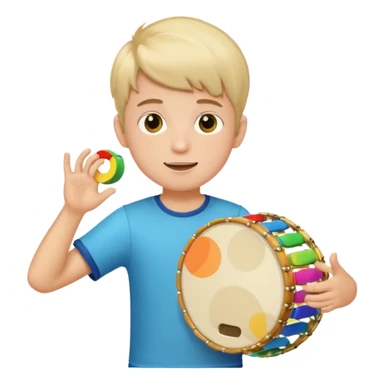 boy play colorful tambor sticker