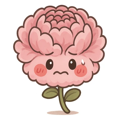 chibi style fluffy pink peony flower, round body, red cheeks, nervous expression, full-body sticker