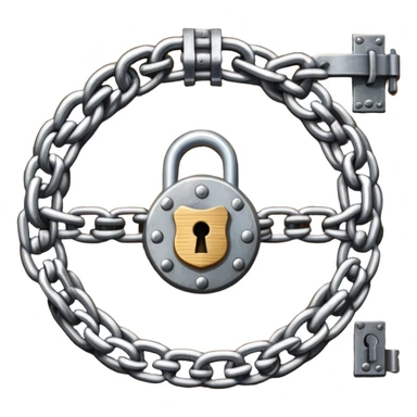 A heavy metal chain wrapped around a round wooden door with a padlock securing it sticker