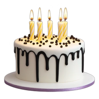 Black Birthday candles on top of white coquette cake sticker