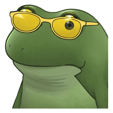 Bufo frog with yellow sunglasses, sipping a purple cocktail, in bufo style, transparent background sticker