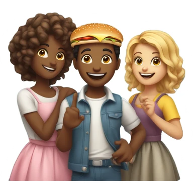 Burger with 3 girls and 1 boy  sticker