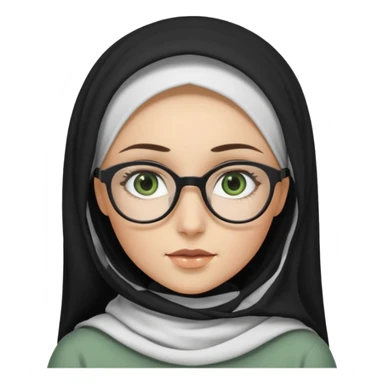 White hijabi girl with black eyes and black long hair white girl and black eyes wearing glasses and a white skin girl with curly honey hair and green eyes sticker