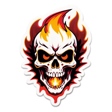 Scary cool skull with fire eyes sticker