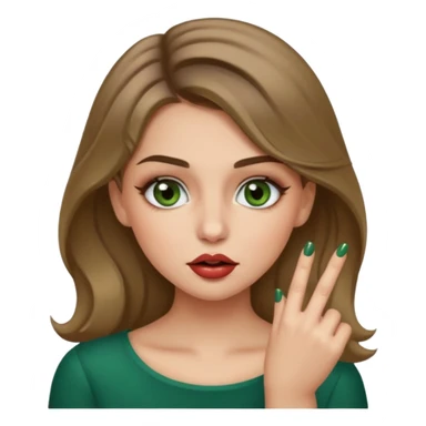 Ragazza bionda scuro con gli occhi marroni/verdi,truccata con un unghia fra i denti sticker