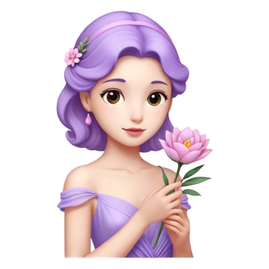 Cinematic Realistic Rapunzel Portrait, with porcelain-like skin featuring a subtle, natural glow, illuminated by soft lighting that brings out the gentle contours of her face. Her long, golden blonde hair cascades in detailed waves, each strand highlighted with a radiant shimmer as it catches the light. She playfully holds a flower in one hand, her other hand resting casually in her lap, with a warm and spirited expression. Her bright, expressive green eyes exude curiosity and warmth, framed by delicate lashes and soft, arched brows. She is dressed in her classic lavender and pink gown, the fabric textured with delicate folds that flow naturally, catching the light with a soft, radiant glow. The portrait captures a luminous, enchanting aura, seamlessly blending realism with a whimsical, fairytale charm, evoking a timeless sense of beauty and magic. sticker