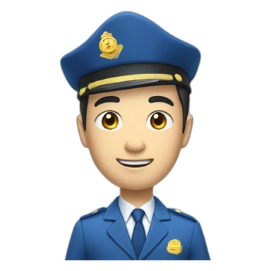 young asian deputy in blue suit and blue scullcap waves his hand sticker