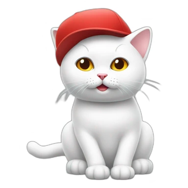 sitting white cat in vr headset in red hat sticker