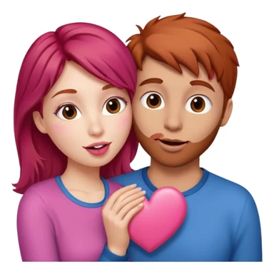 mujer pelirroja y hombre con pelo café haciendo cara de beso pero con un corazón entremedio sticker