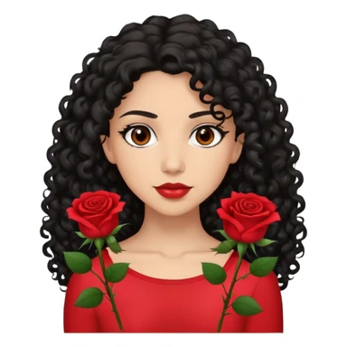 Brown eyes black curly long hair red roses backdrop ted top  sticker