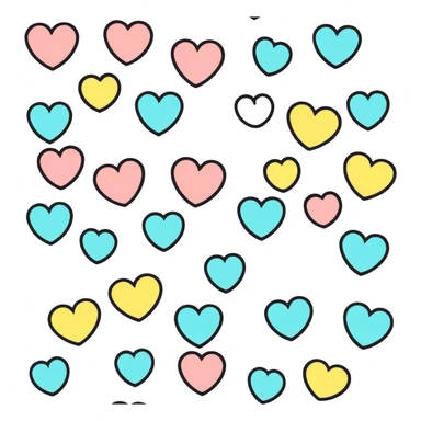 funny children's drawing of multiple hearts with smiling faces, pastel colors sticker