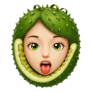 A girl opening her mouth insanely wide with a pickle inside her mouth  sticker