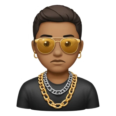 gangster emoji, tough expression, gold chain, sunglasses sticker
