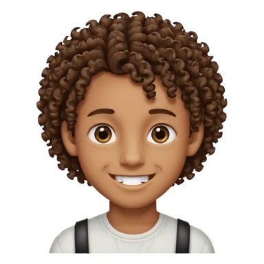 Brown skin boy with curly hair, smiling with braces, have one onyx eye color the other eye is light brown with a slit eyebrow sticker