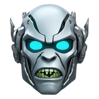 Cyber futuristic silver orc robot face with orc tusks sticker