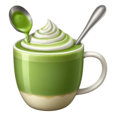 matcha latte with foam and spoon sticker