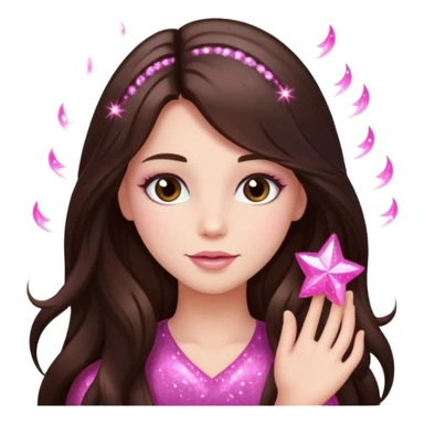pink sparkles emoji of a long hair brunette sticker